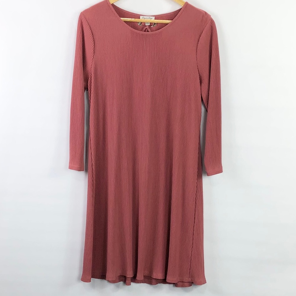 Grey & Gray mauve ribbed cottage core dress size 12 ribbon Nwot